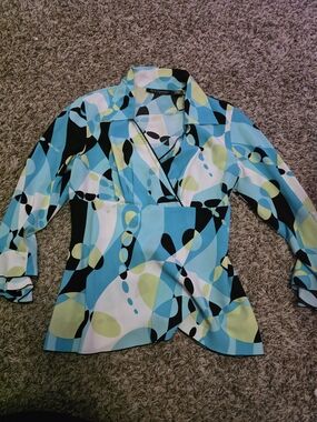 Blue Diamond Abstract Dot Print Tunic in Aqua, Lime, White and Black